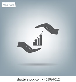 Vector growing graph icon on the hand