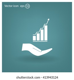 Vector growing graph icon on the hand