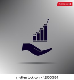 Vector growing graph icon on the hand