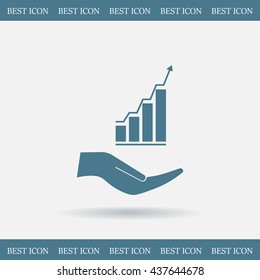 Vector growing graph icon on the hand
