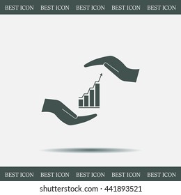 Vector growing graph icon on the hand