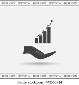 Vector growing graph icon on the hand