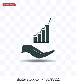 Vector growing graph icon on the hand