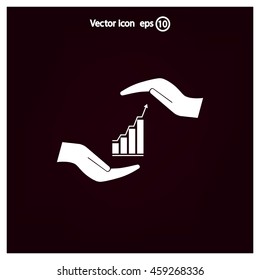 Vector growing graph icon on the hand