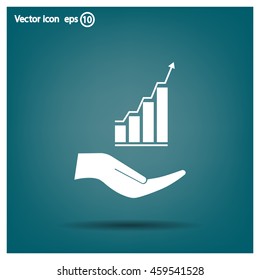 Vector growing graph icon on the hand