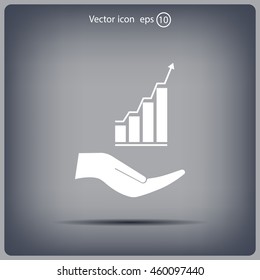 Vector growing graph icon on the hand