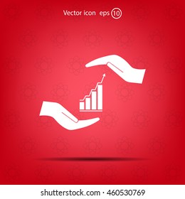 Vector growing graph icon on the hand