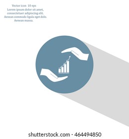 Vector growing graph icon on the hand