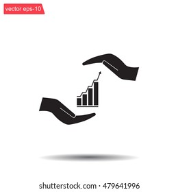 Vector growing graph icon on the hand