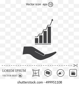 Vector growing graph icon on the hand