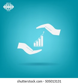 Vector growing graph icon on the hand