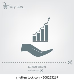 Vector growing graph icon on the hand