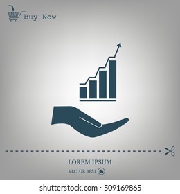 Vector growing graph icon on the hand