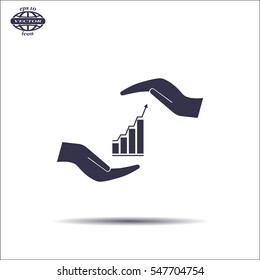 Vector growing graph icon on the hand