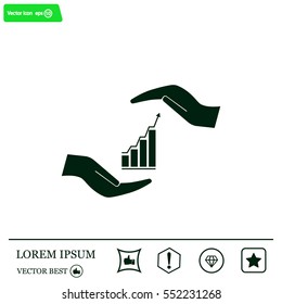 Vector growing graph icon on the hand