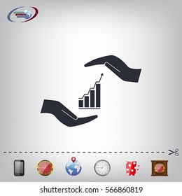 Vector growing graph icon on the hand