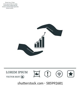 Vector growing graph icon on the hand