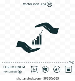 Vector growing graph icon on the hand