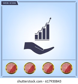 Vector growing graph icon on the hand
