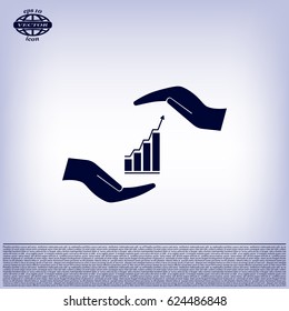 Vector growing graph icon on the hand