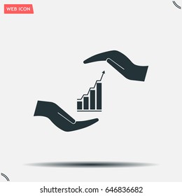 Vector growing graph icon on the hand