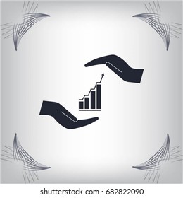 Vector growing graph icon on the hand
