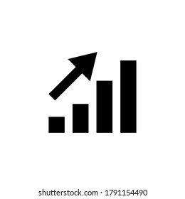 Vector Growing Graph Icon. Profit Symbol Bar Chart. Increase. Black and White Background. Statistic Report Growth Sign. Perfect For Website Design, App Development and Business Card. Info Diagram.