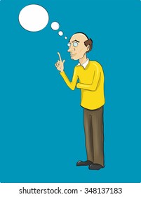 Vector grown man thinks a good idea! a new idea in the business