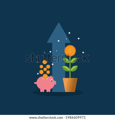 vector growt saving fund, money return, saving concept, goal achievement, success concept, growing return