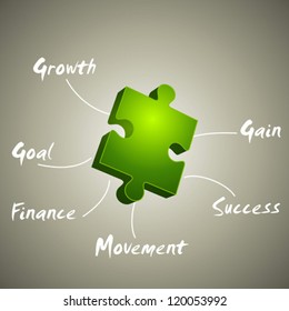 Vector growth, gain, goal illustration made from green puzzle pieces
