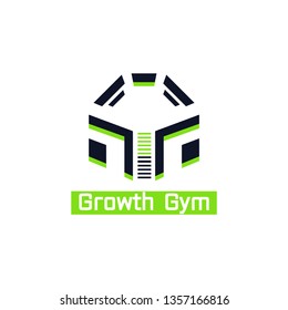 vector growth gym logo, with the image of the G facing the gym and leaves the line up which means growth. modern, unique, simple, elegant
