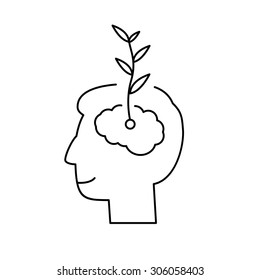 Vector Growth Mindset Skills Icon Growing Plant From The Brain | Modern Flat Design Soft Skills Linear Illustration And Infographic Black On White Background