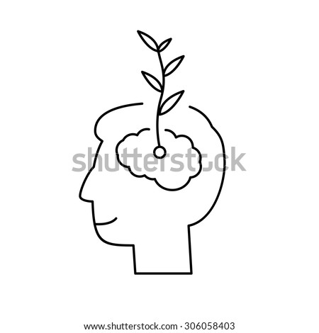 Vector growth mindset skills icon growing plant from the brain | modern flat design soft skills linear illustration and infographic black on white background