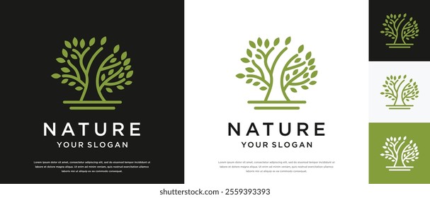Vector growth tree logo design. Nature tree logo template. Growth logo symbol icon