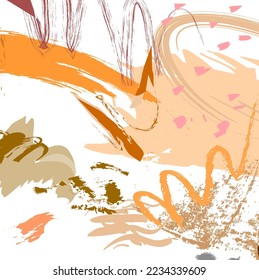 Vector gruge and scribble abstract element. Brown dynamic minimal art. Brown color hand draw and stroke backdrop. Abstract painting and strokes for your design.