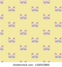 Vector grumpy cat pattern.