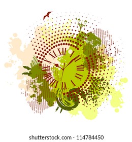 Vector grunge abstract background with antique clocks