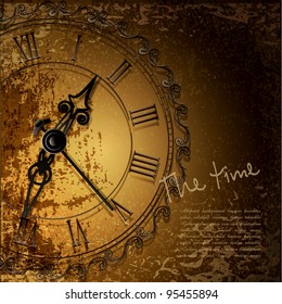 Vector grunge abstract background with antique clocks