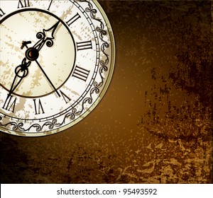 Vector grunge abstract background with antique clocks