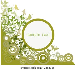 Vector grunge abstract floral background with circles