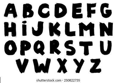 Vector Grunge alphabet. Hand drawn letters. Letters of the alphabet written with a brush.