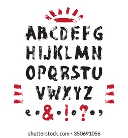 Vector Grunge Alphabet. Hand drawn calligraphic font. Handwritten script letters. Letters written with brush stroke