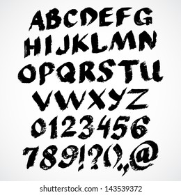 Vector grunge alphabet with letters, numbers and symbols.