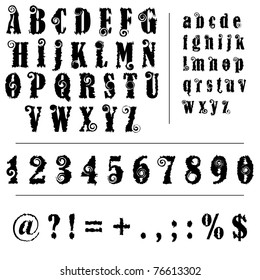 Vector grunge alphabet with letters, numbers and symbols