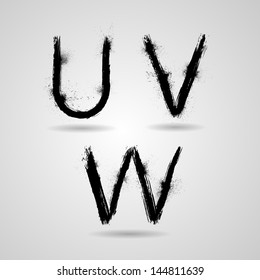 Vector grunge alphabet - U,V,W