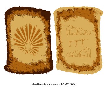 Vector - Grunge Antique Parchment with Rock Paintings