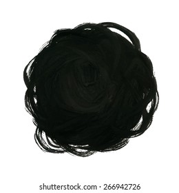 Vector grunge background, abstract tangled ball of yarn. Artistic painted round banner from brush strokes for your text. Distress texture  template, label, badge or frame, isolated, black on white