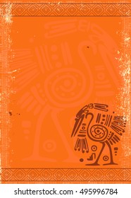 Fondo de grunge vectorial con patrones tradicionales indios americanos y textura de papel de color naranja