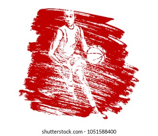 Vector grunge background with basketball player