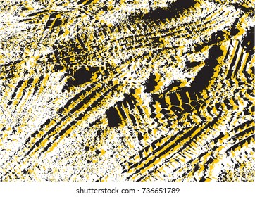 vector grunge background with black tire track. illustration. composition.